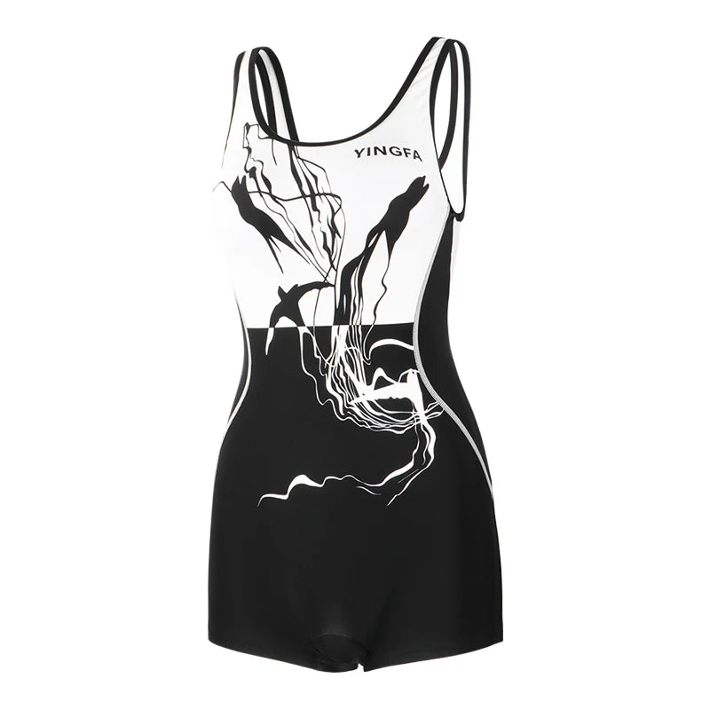 Yingfa Women's Professional Conservative Swimwear Female Training Swimsuit One Piece With Short