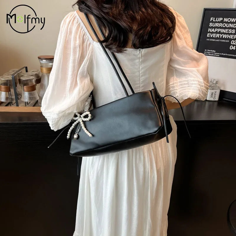 Underarm Bags Women Casual Tote Handbag Bow Shoulder Bag for Women Luxury Designer Handbags Branded Fashion Totes with Pendant