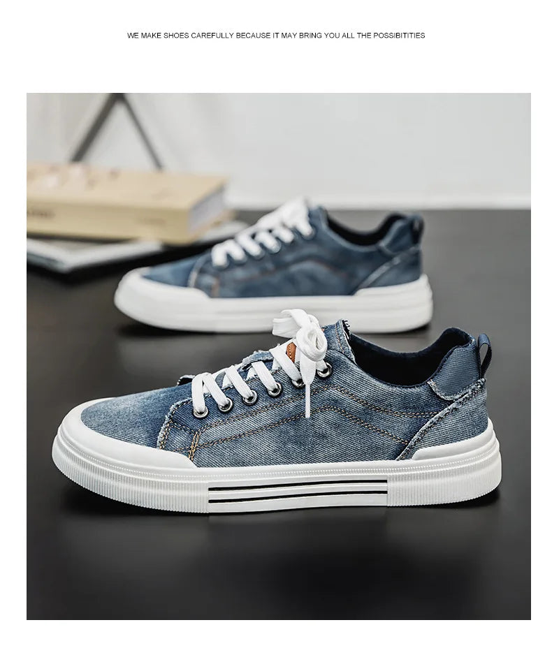 New streetwear denim sneakers men's fashion tied up runway shoes male canvas sneakers hip-hop shoes large size 47 48 boy trainer
