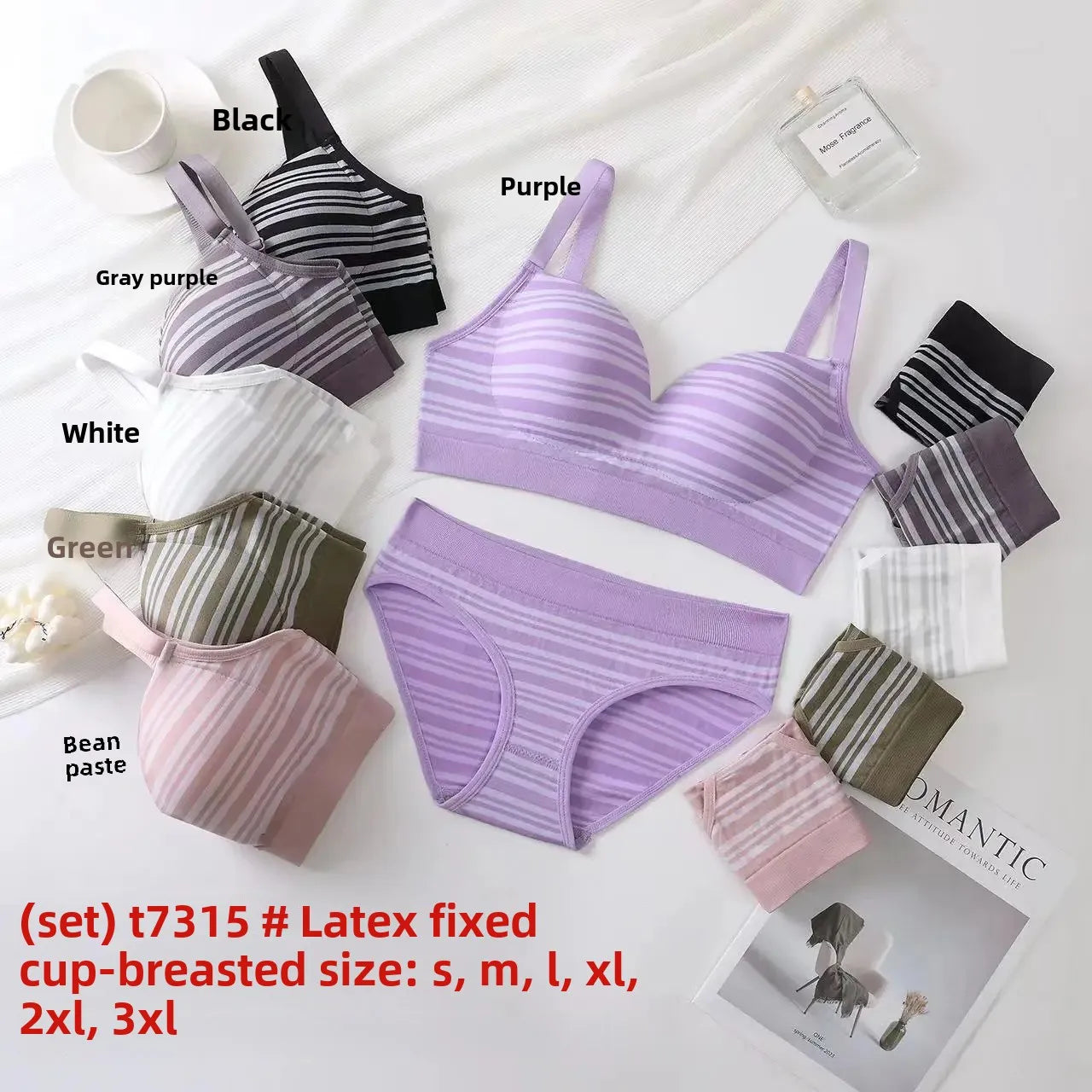French Stripe Sexy Backless Bra And Panty Set Comfortable No Steel Ring Back Closure Wrap Chest Women's Underwear Set