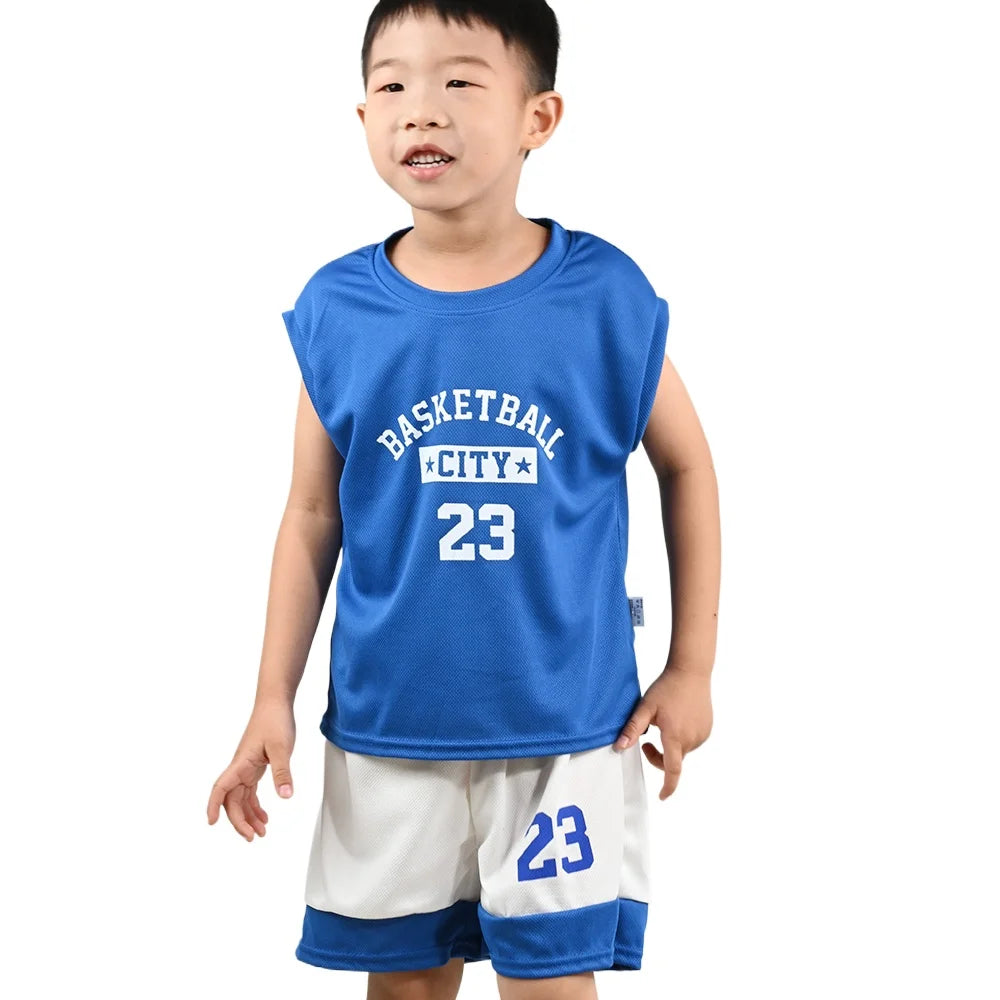 Summer Kids Quick Drying Sports Set Children Letter Printed Vest+Shorts Outfit Boys Loose Thin Sleeveless Tops Basketball Suits