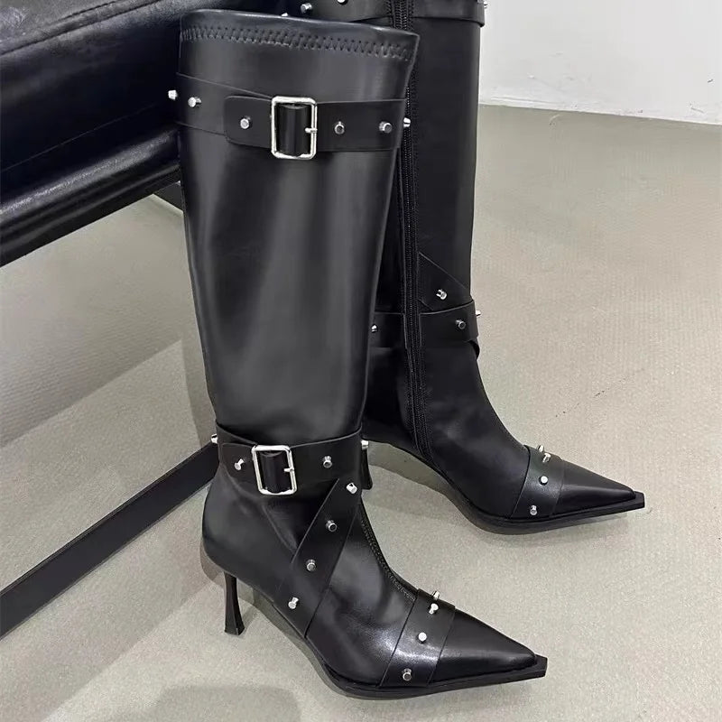 New Style Thin High Heel Women Boots 2024 Pointed Toe Women's High Tube Thinner-looked High Heel Long Boots Zip Boots Mujer