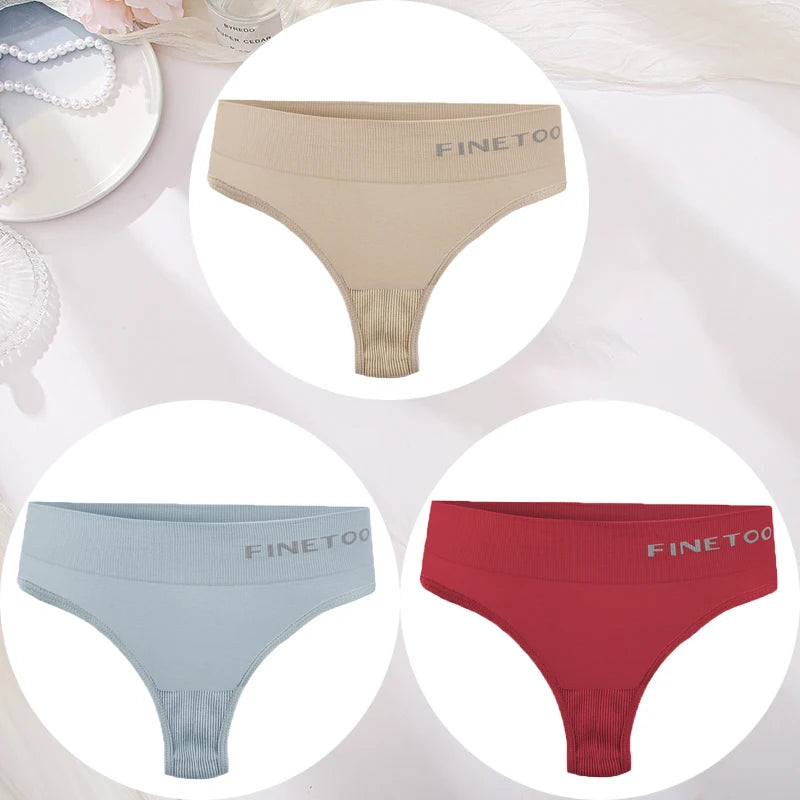 3PCS/Set Women's Panties Sexy Underwear FINETOO Large Size Thong Women Seamless Panties High Waist Girls Thongs M-2XL
