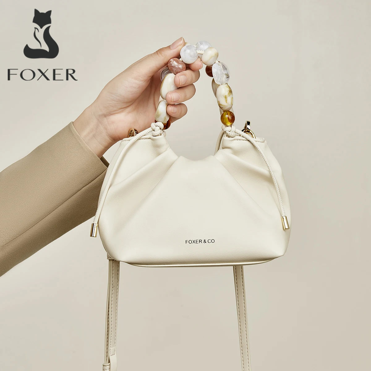 FOXER Beaded Handbag for Women Solid Signature Crossbody Bag 2025 New Cloud Bag with Large Storage