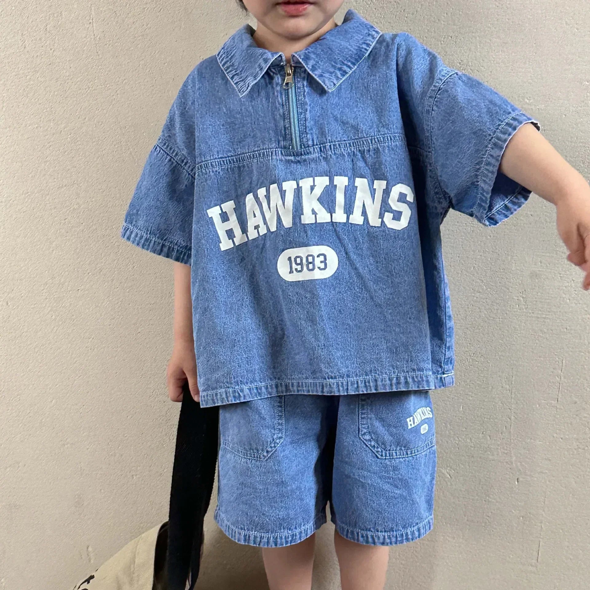 5816C  Children's Clothing Set Denim Suit 2023 Summer Casual Boy's Denim Suit Letter Print Top+ Shorts