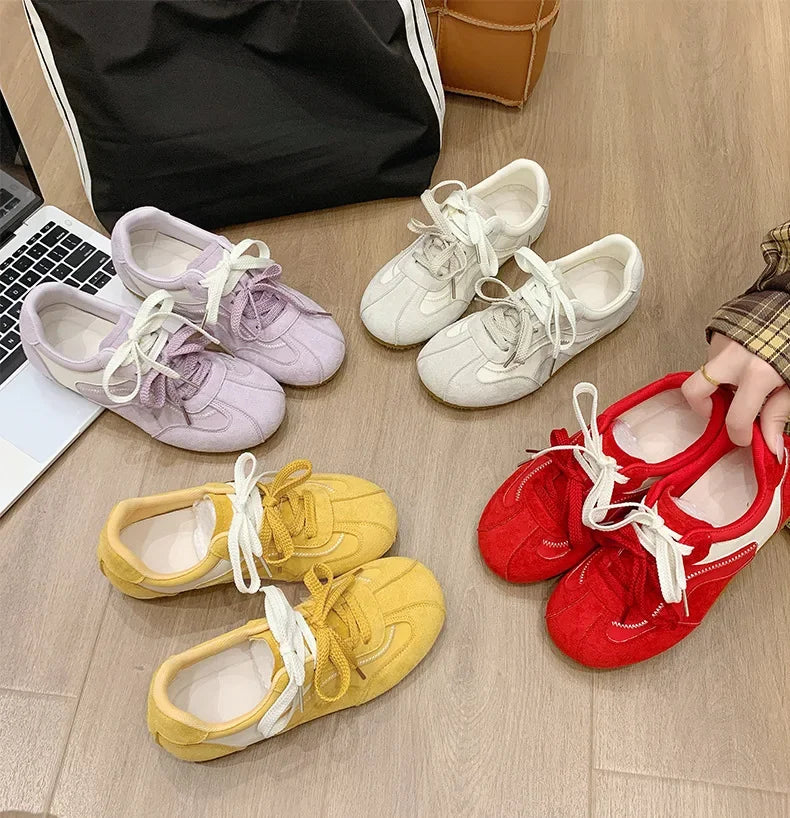 Women's Spring Summer Breathable Flat Casual Deqin Shoes Versatile Slip-On Flats Comfortable Polyurethane Outsole Striped Patter