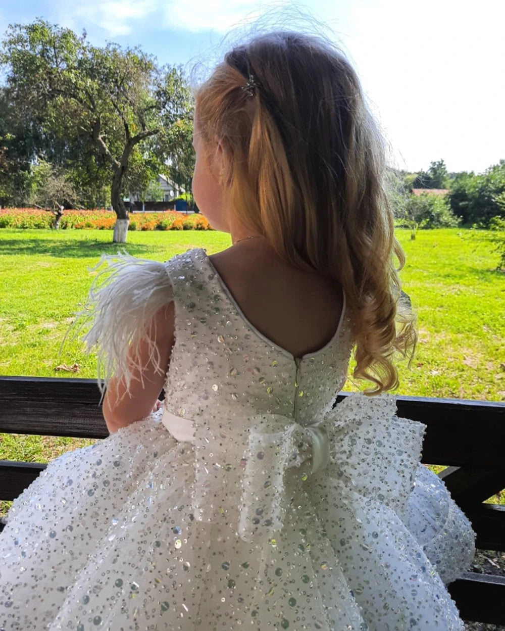 White Tulle Girl Dress Sequined Bows 3-9 Years Children's First Communion Ball Gown Wedding Party Bridesmaid Dress Kids Princess