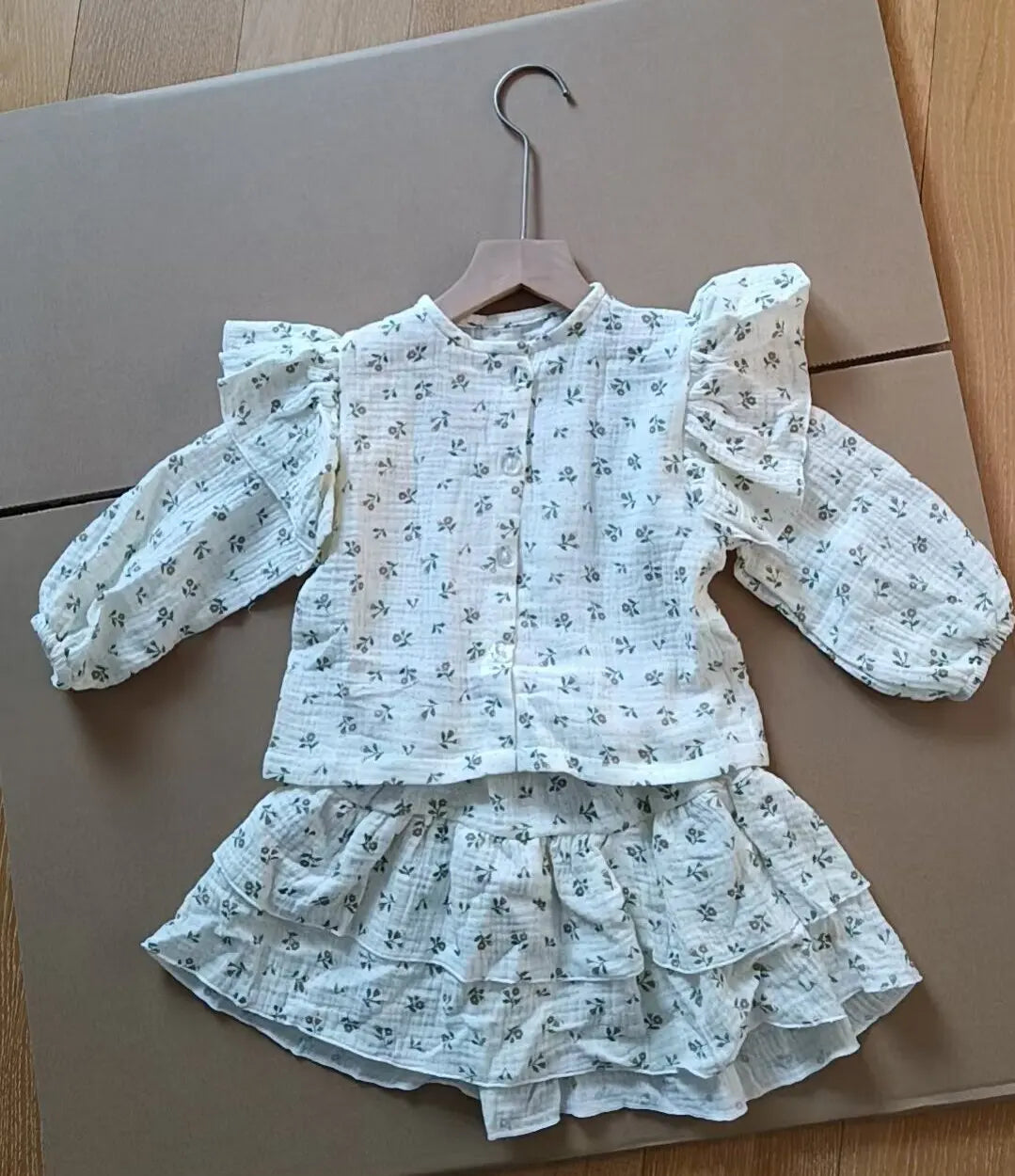 4478-1  Children Clothing Set 2024 INS Russian Girl's Dress Autumn Floral Lace Shirt+Cake Skirt Two-piece Set