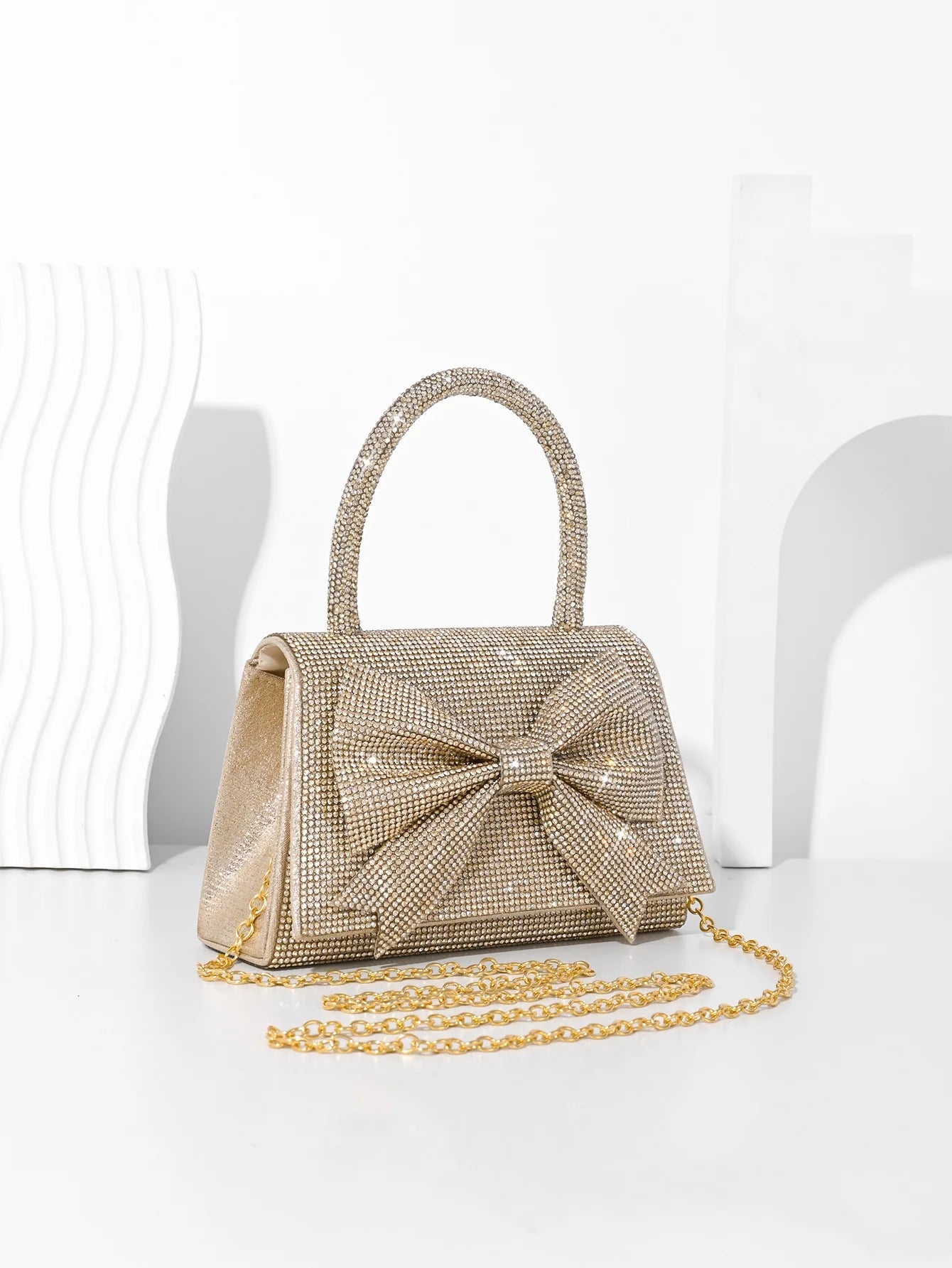 Evening Bag For Women Luxury Diamond Bow Handbags Glittering Bridal Bag Golden Mini Purse For Wedding Party Bags