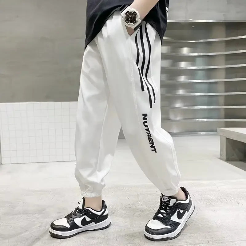 Boys Ice Silk Thin Mosquito Proof Pants Summer 2023 New Style Sweatpants Quick Dry Casual Trousers For Middle To Large Kids