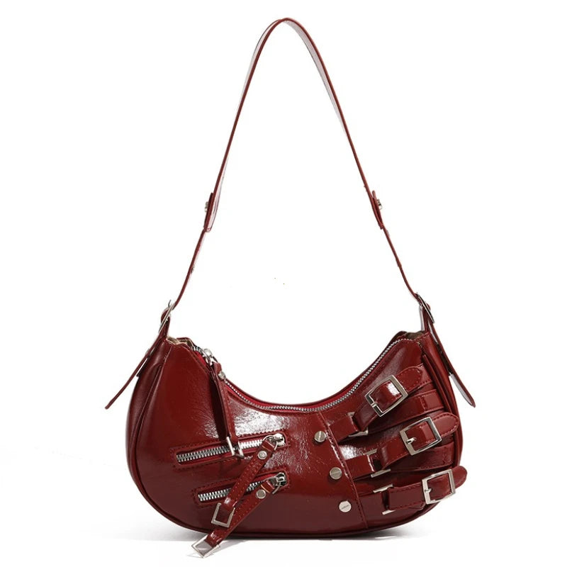 Vintage PU Leather Shoulder Bags For Women Y2K Trendy Cool American Motorcycle Bag 2025 Hot Sale Bags for Women Designer Handbag