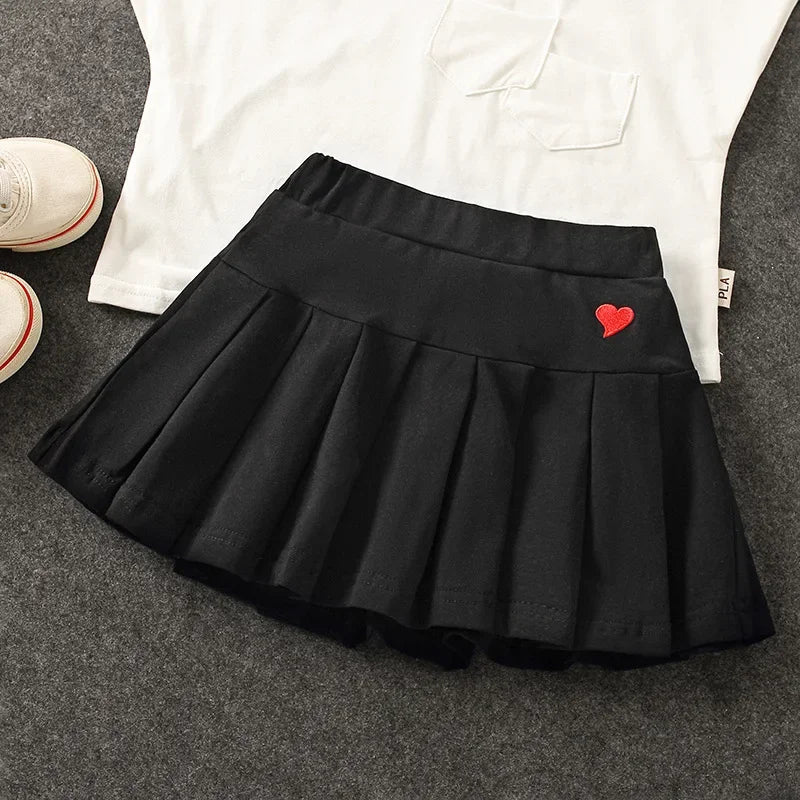 Girls' New All-Match Pleated Culottes Medium And Small Children'S Summer Skirt With Inner Safety Pants Student Uniform Skirts