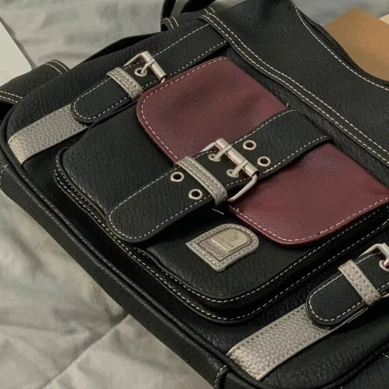 Y2K Vintage Crossbody Bag Women's Tote High Quality PU Leather Shoulder Bag Hip Hop Messenger Bag Female Large Handbag Commuter