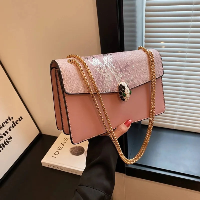 Trendy Crocodile Pattern Double Layer Flip Cover Crossbody Small Square Bag Women's Fashionable Chain Strap Handbag