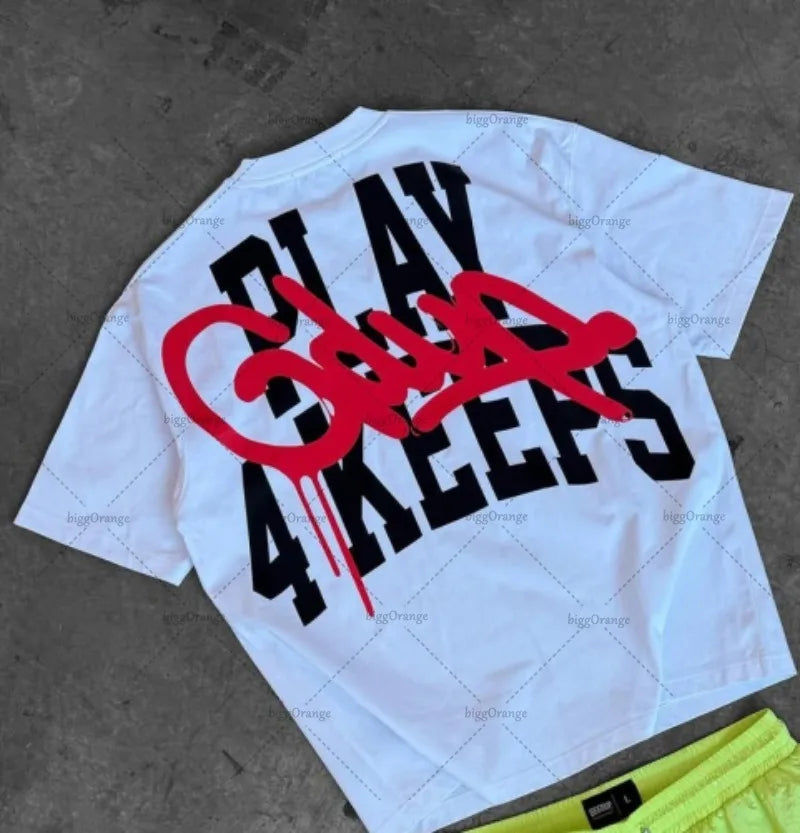 High Street Hip-hop Harajuku Oversized Cotton Round Neck T-shirt Men Y2k New Summer Retro Gothic Punk Casual Streetwear Women