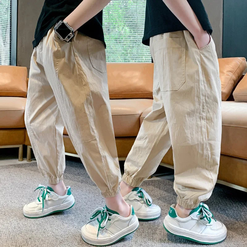 Children's Cotton Linen Mosquito Repellent Pants Summer New Style Casual Sports Trousers For Boys Age 9 To 14