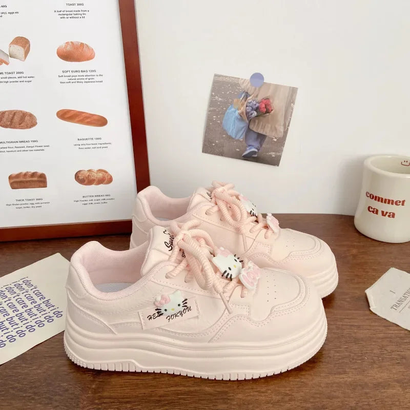 Pink Thick Bottom Skate Shoes Women's Versatile Spring New Chic Design Korean Style Breathable Sports Flat Shoes