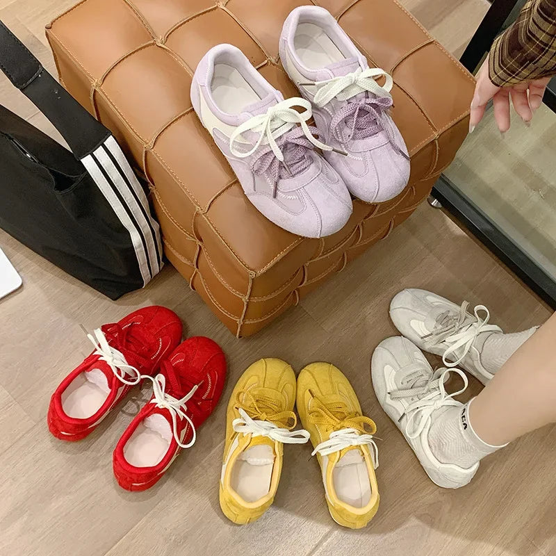 Women's Spring Summer Breathable Flat Casual Deqin Shoes Versatile Slip-On Flats Comfortable Polyurethane Outsole Striped Patter