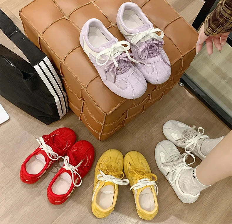 Women's Spring Summer Breathable Flat Casual Deqin Shoes Versatile Slip-On Flats Comfortable Polyurethane Outsole Striped Patter