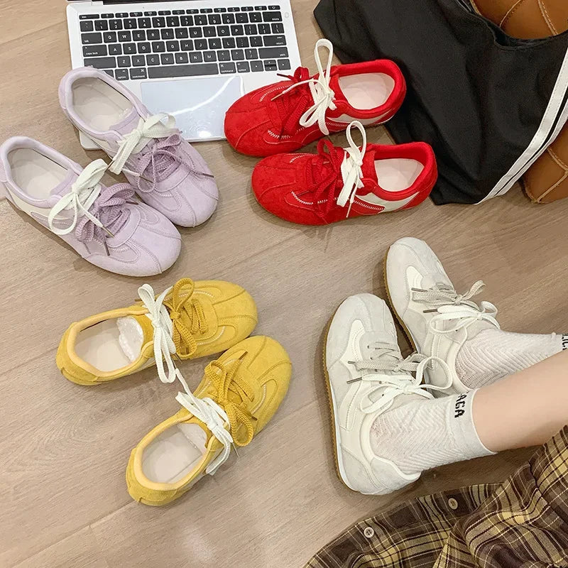 Women's Spring Summer Breathable Flat Casual Deqin Shoes Versatile Slip-On Flats Comfortable Polyurethane Outsole Striped Patter