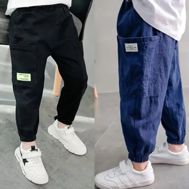 Boys Summer Thin Long Pants Anti-mosquito Loose-fit Breathable Casual Cropped Pants For Kids Small Medium
