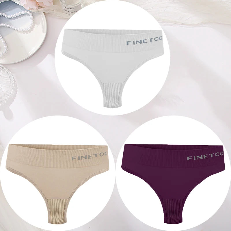 3PCS/Set Women's Panties Sexy Underwear FINETOO Large Size Thong Women Seamless Panties High Waist Girls Thongs M-2XL
