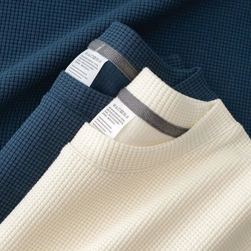 Men's New Summer Waffle Round Neck Short Sleeve T-Shirt Comfortable Breathable Short-Sleeved Top for Casual Wear