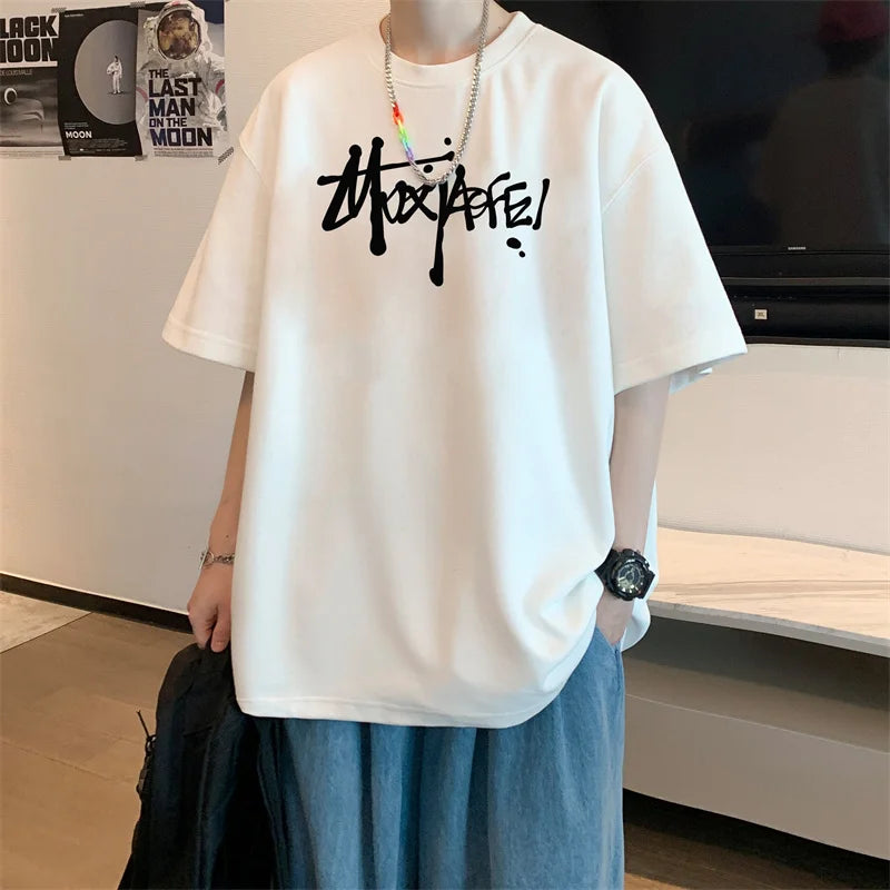 Men's T shirts Cotton Black 4XL Big Size Mens Summer Wear Oversized T-Shirt Letter Print Casual Tee Shirts Fashion Male Clothes