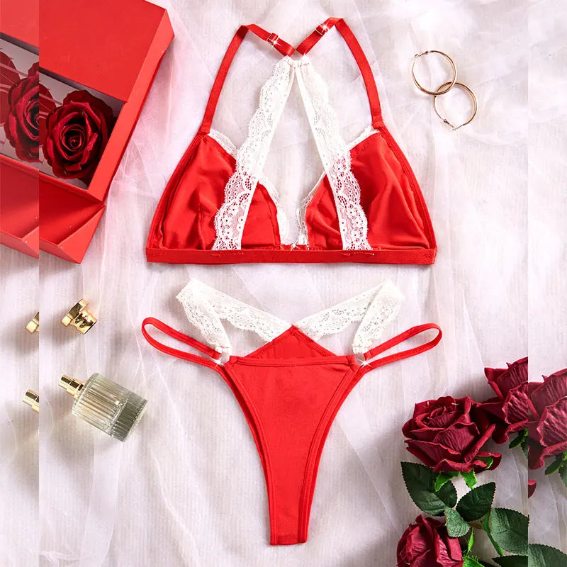 2 Piece Set Lingerie Woman Lace Transparent Underwear Fairy Embroidery Brief Sets Delicate Bra Kit Push Up Breves Sets Lenceria