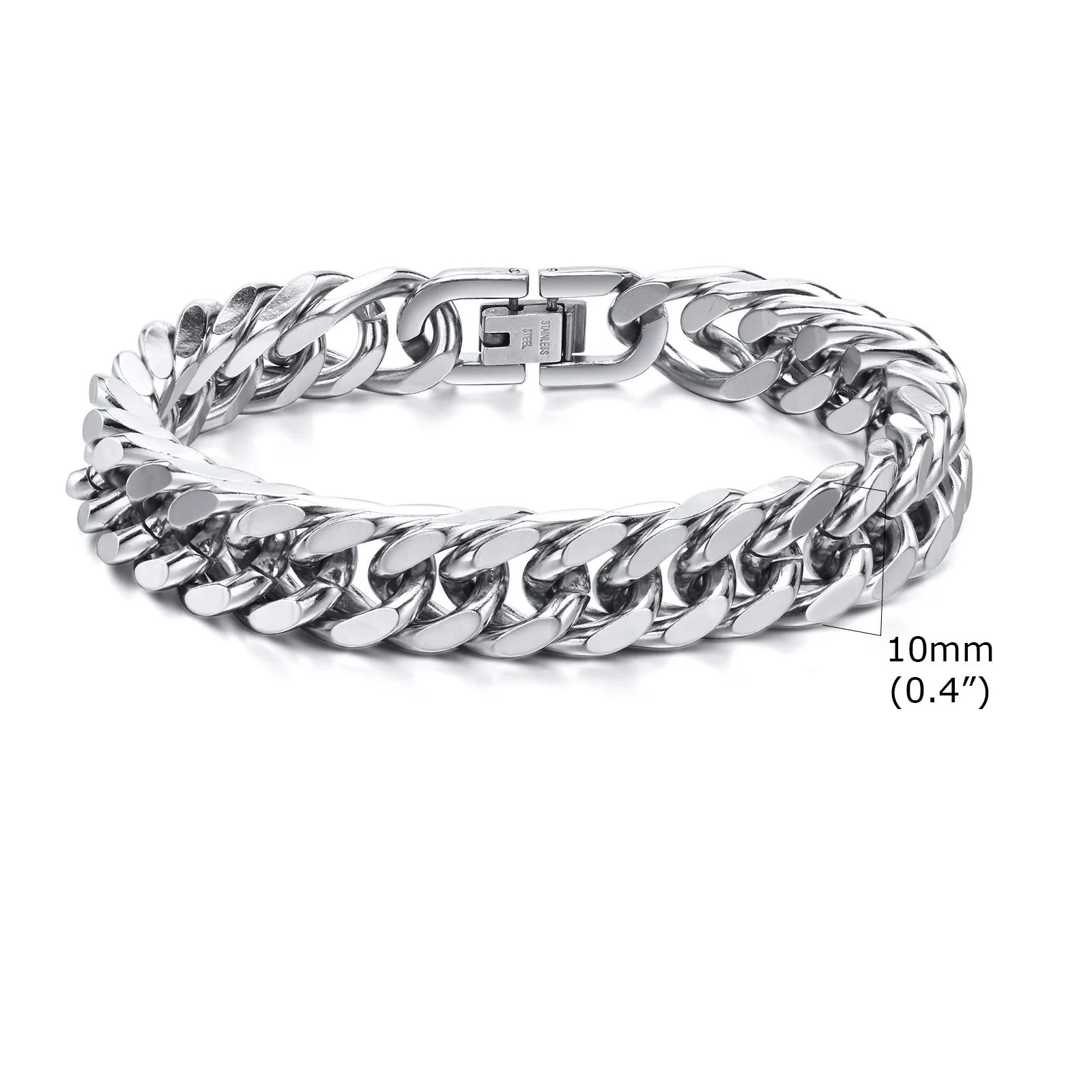 Stylish Double Curb Chain Bracelets for Men Boys,8/10/12/15mm Stainless Steel Miami Link Wristband,Punk Jewelry Gifts