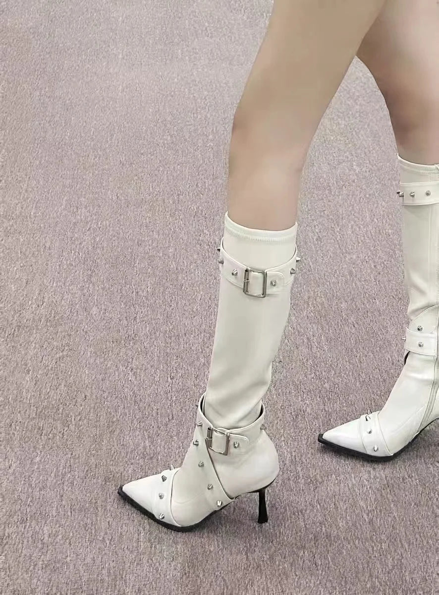 New Style Thin High Heel Women Boots 2024 Pointed Toe Women's High Tube Thinner-looked High Heel Long Boots Zip Boots Mujer