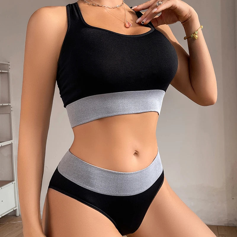2pcs Seamless Women Panties And Bras Underwear Set Low Rise Breathable Comfortable Female Underpants Sports Lingerie Set