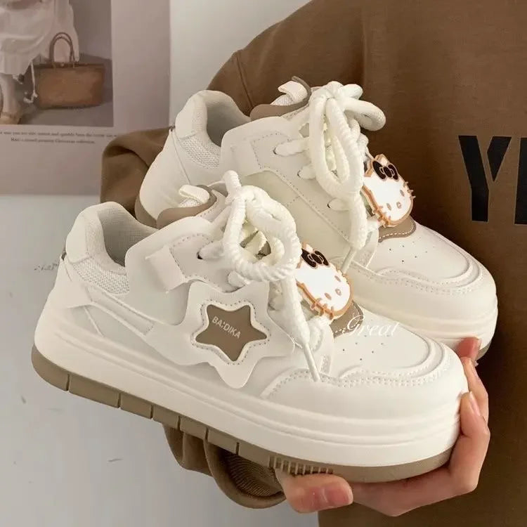 White Cake Star Board Shoes Women's Spring Autumn Thick Base Casual Sports Shoes 2024 New Korean Design Sensibility Niche