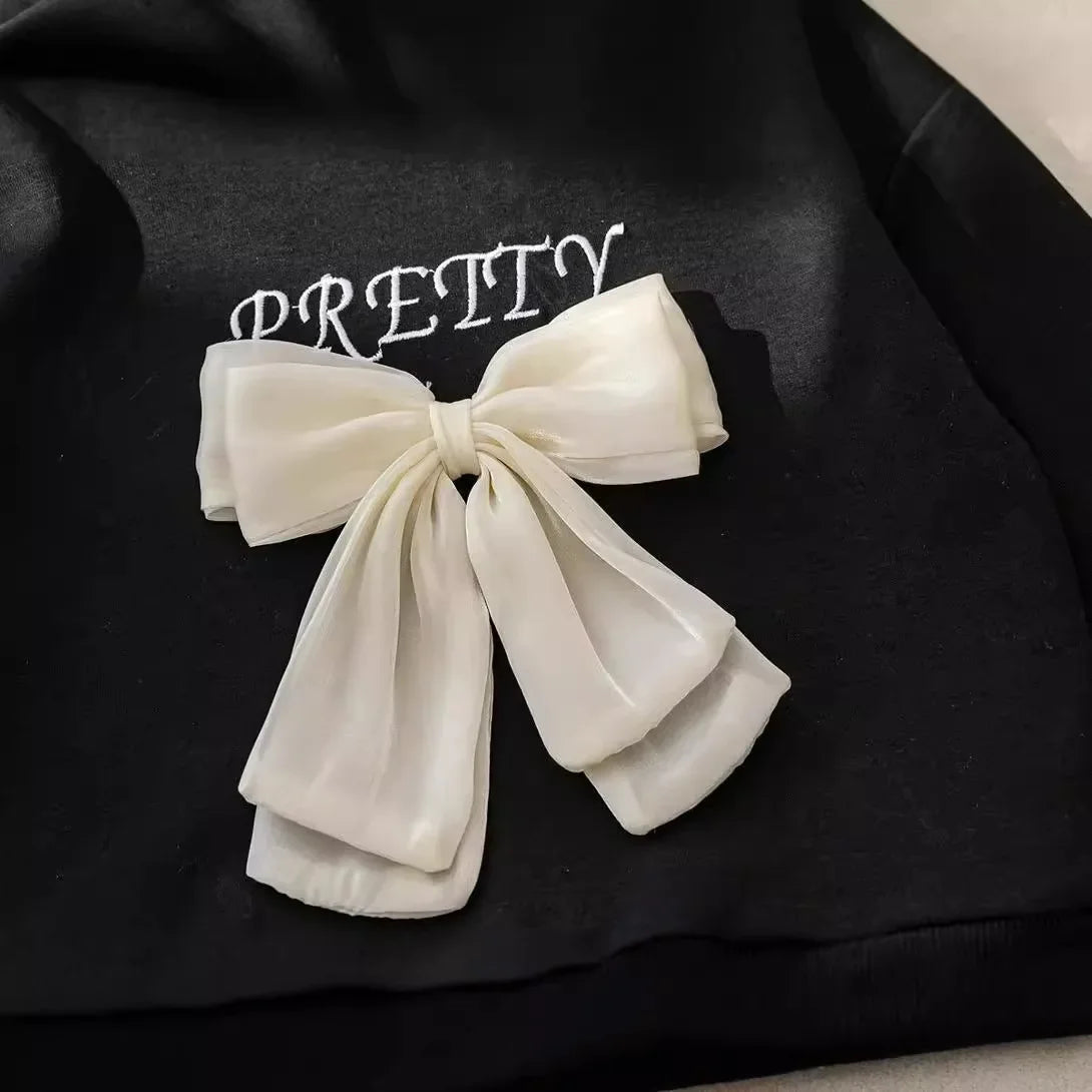 Stylish Women's Sweatshirt Bowsweatshirt 2024 Spring Autumn Korean Version Pullover Shirt Baby Spring Decoration Top New Model