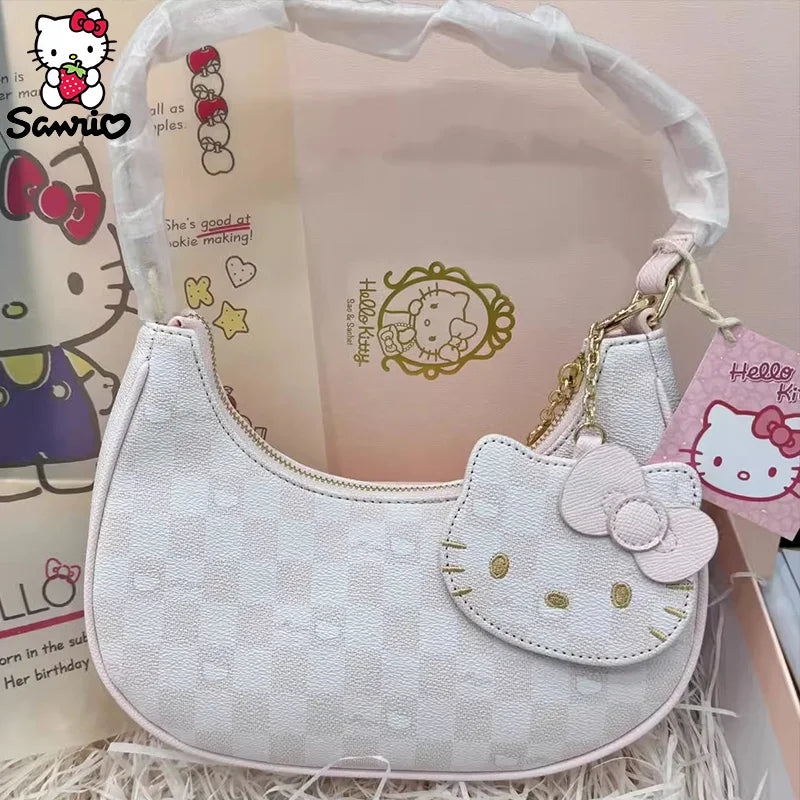 Sanrio Hello Kitty Y2K Fashion Underarm Bag Armpit Checker Bag Shoulder Bag Women Exquisite Crossbody Makeup Bag Tote Girl Gift