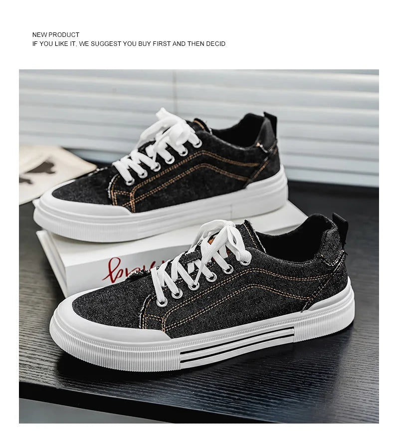 New streetwear denim sneakers men's fashion tied up runway shoes male canvas sneakers hip-hop shoes large size 47 48 boy trainer