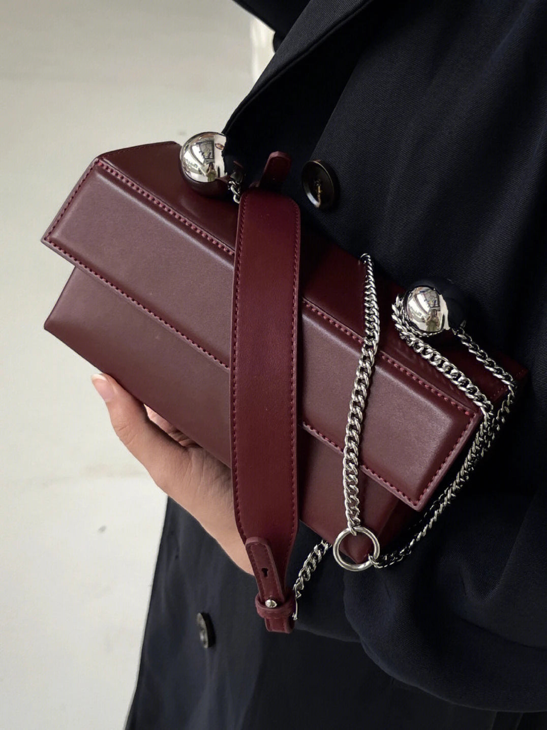 Genuine Leather Burgundy Bridal Wedding Bag 2024 New Popular Chain Crossbody Bags Women Classic Flap Design Small Handbag