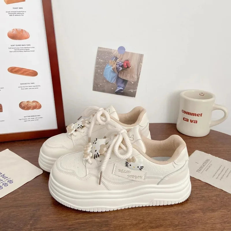 Pink Thick Bottom Skate Shoes Women's Versatile Spring New Chic Design Korean Style Breathable Sports Flat Shoes