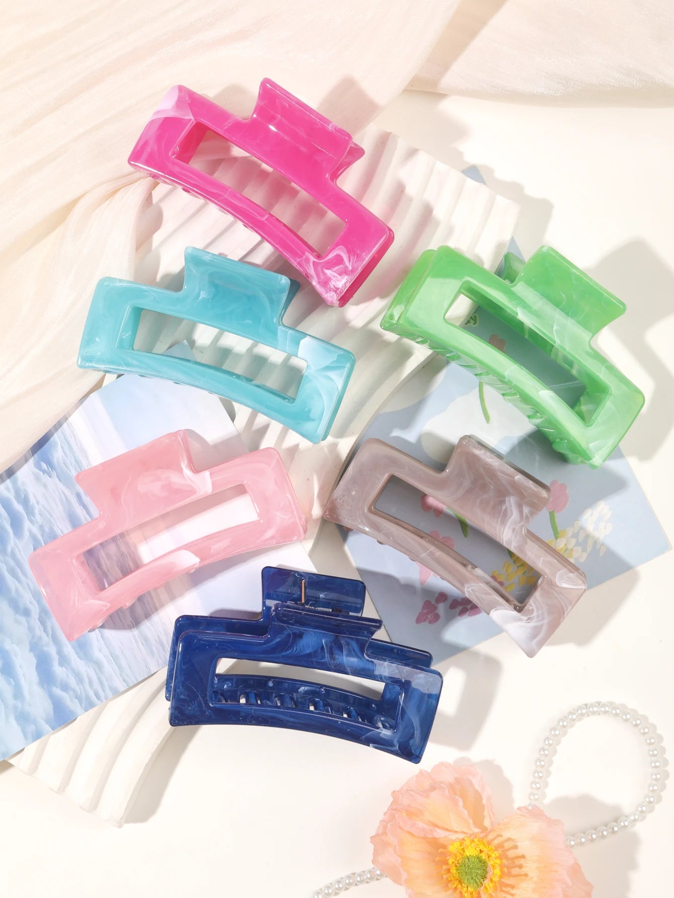 7 Pcs Big Hair Claw Clips 3.4" Non-slip Big Square Matte for Women Girls, Strong Hold Banana Clips for Thick Thin Hair
