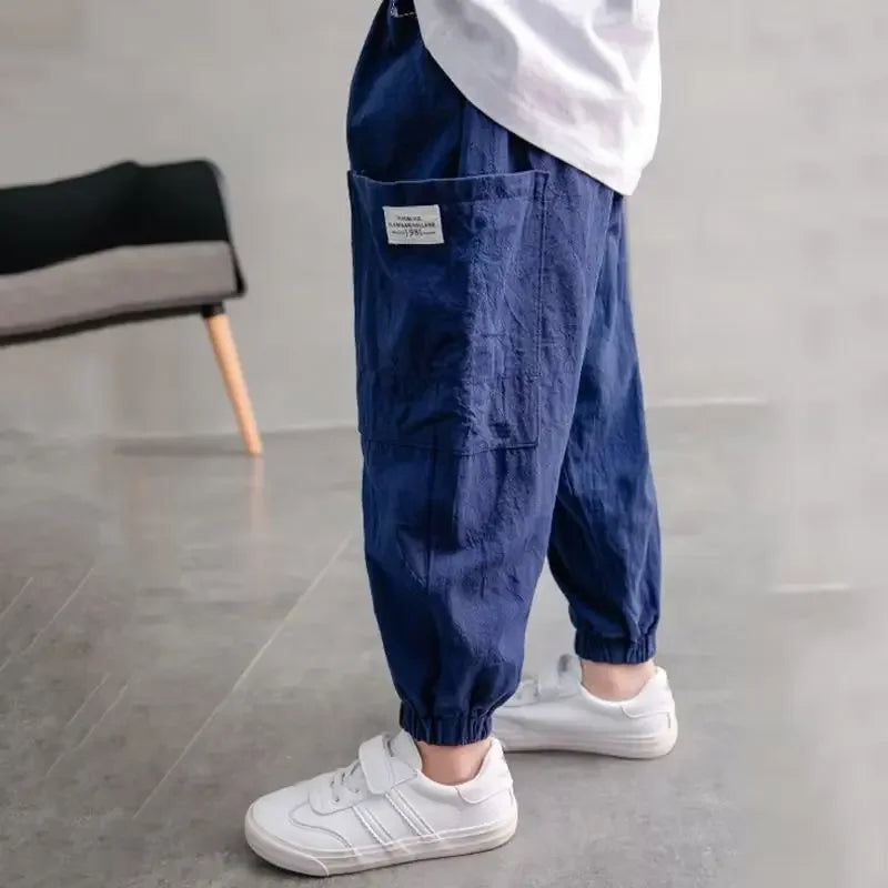 Boys Summer Thin Long Pants Anti-mosquito Loose-fit Breathable Casual Cropped Pants For Kids Small Medium