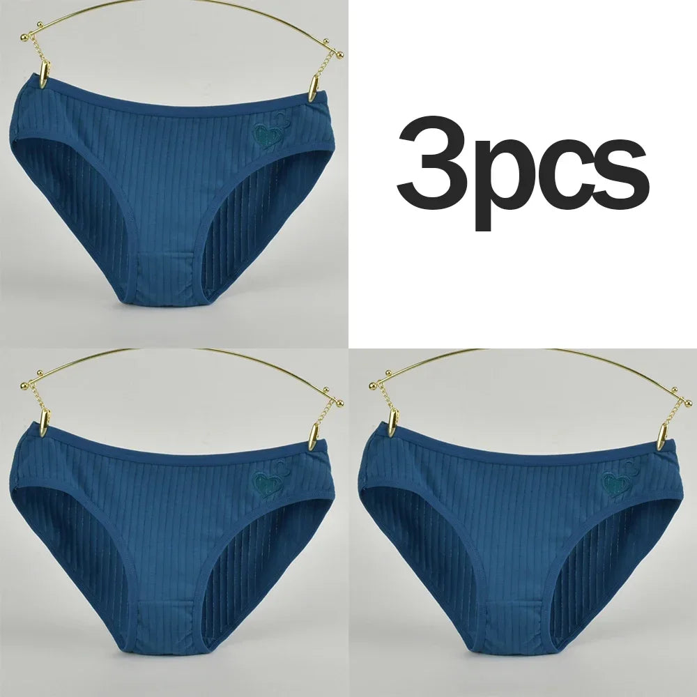 3Pcs Women's Cotton Briefs Underwear Hollow Heart Panties Woman Soft Breathable Female Panties Intimate Lingerie Underpants New