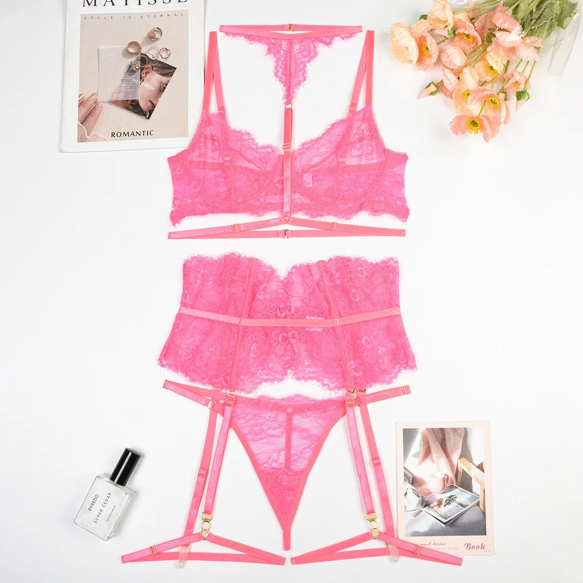 Diccvicc Beautiful Lingerie Eyelash Elegant Transparent Lace Bra Panty Set Floral Embroidery Women Sexy Underwear Exotic Outfit