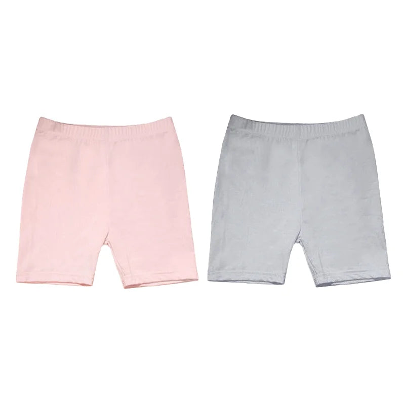 2Pcs Summer Solid Color Kids Leggings Girls Safety Shorts Cotton Leggings Girls' Beach Shorts Are Suitable For Children Age 2-13