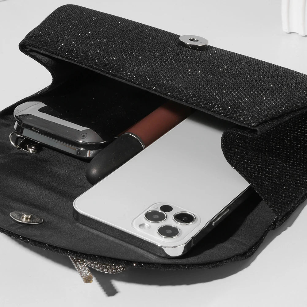 Women Elegant Evening Handbag Shiny Crystal Bow Flap Clutch Purse Envelope Dinner Evening Clutch Bags Wedding Party Prom Purse