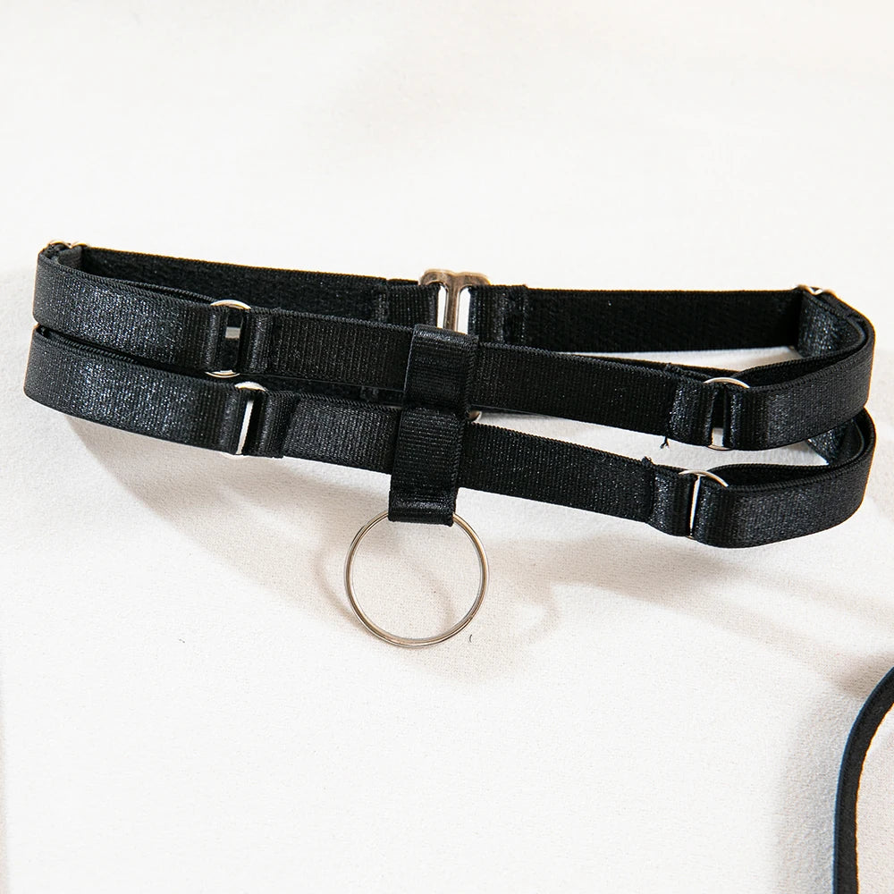 Yimunancy Leopard Flocking Bra Set Women Choker Transparent Bra + Brief Underwear Set 5-Piece Erotic Lingerie Garter Intimates