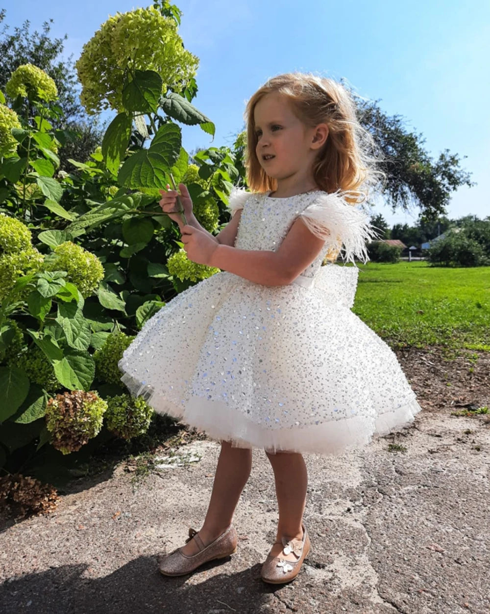 White Tulle Girl Dress Sequined Bows 3-9 Years Children's First Communion Ball Gown Wedding Party Bridesmaid Dress Kids Princess