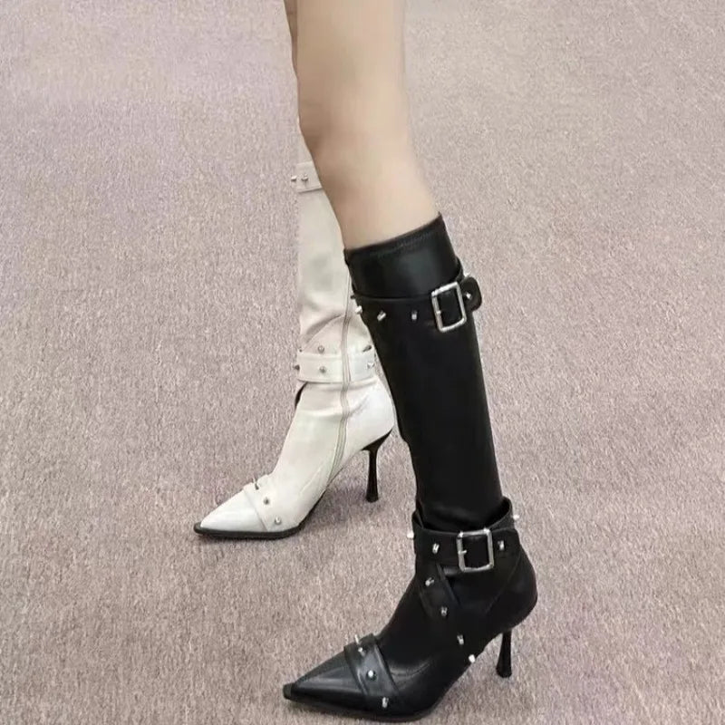New Style Thin High Heel Women Boots 2024 Pointed Toe Women's High Tube Thinner-looked High Heel Long Boots Zip Boots Mujer