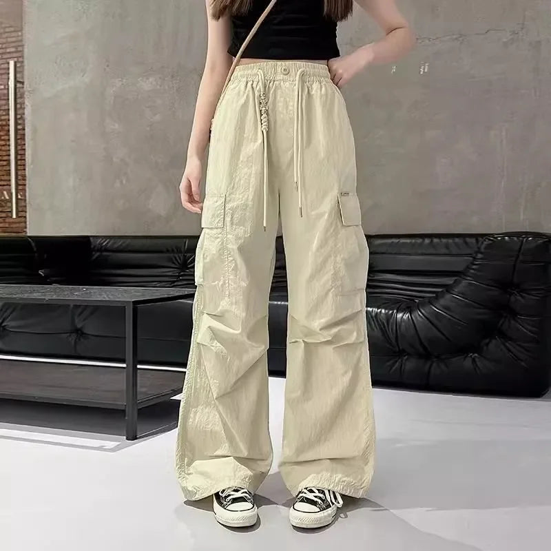Girls Cargo Pants Summer Thin Loose-fit Wide-leg Long Pants New 2024 Trendy Junior High School Students Casual