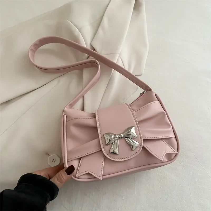 PU Leather Trendy Bow Shoulder Bag Handbag Casual Underarm Bag Daily Commuting Bags Lady Banquet Bag Business Women's Bags