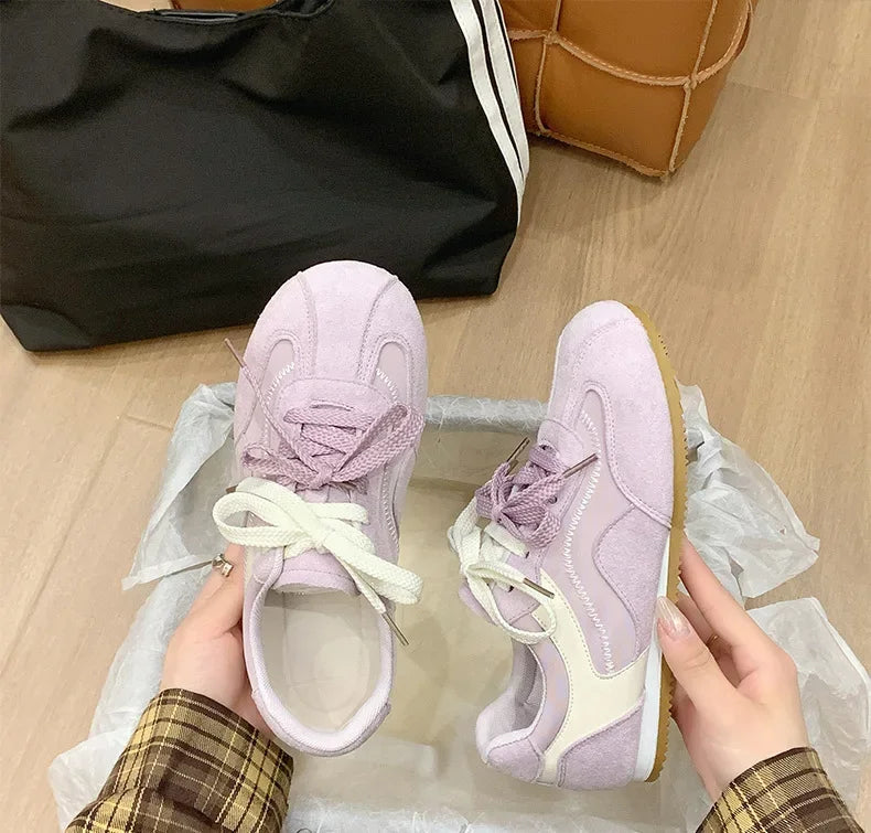 Women's Spring Summer Breathable Flat Casual Deqin Shoes Versatile Slip-On Flats Comfortable Polyurethane Outsole Striped Patter